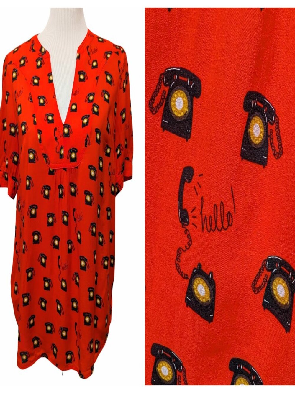 Anthropologie 1 Of 52 Conversations Size 8 Red Rotary Telephone Print Blouse Top